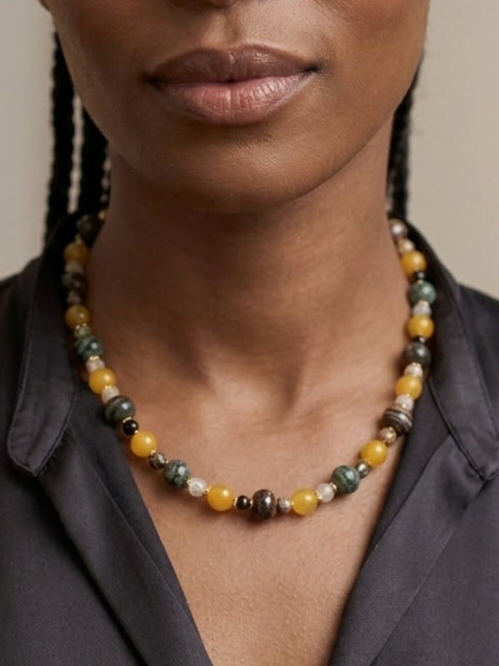 Ocean Jasper Yellow Agate Phantom Quartz Gemstone Necklace Unisex